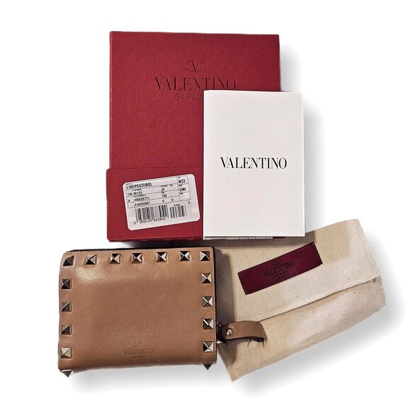 Valentino (Authentic) Khaki Leather Rockstud Zippy Wallet w/ Box & Dust Cover - Picture 14 of 14